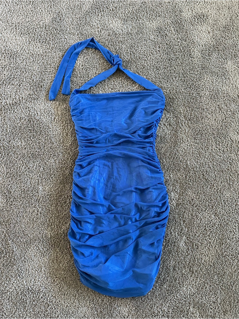 Lucy in the Sky Royal Blue Halter Ruched Mini Dress